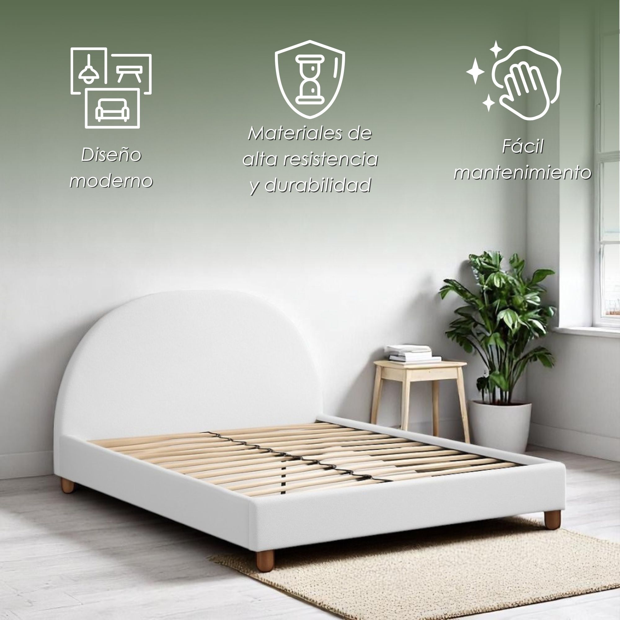 Foto 4 pulgar | Ilios Innova | Base De Cama Matrimonial Con Cabecera Arco Tapizada En Lino. Diseño Moderno Minimalista Blanco.