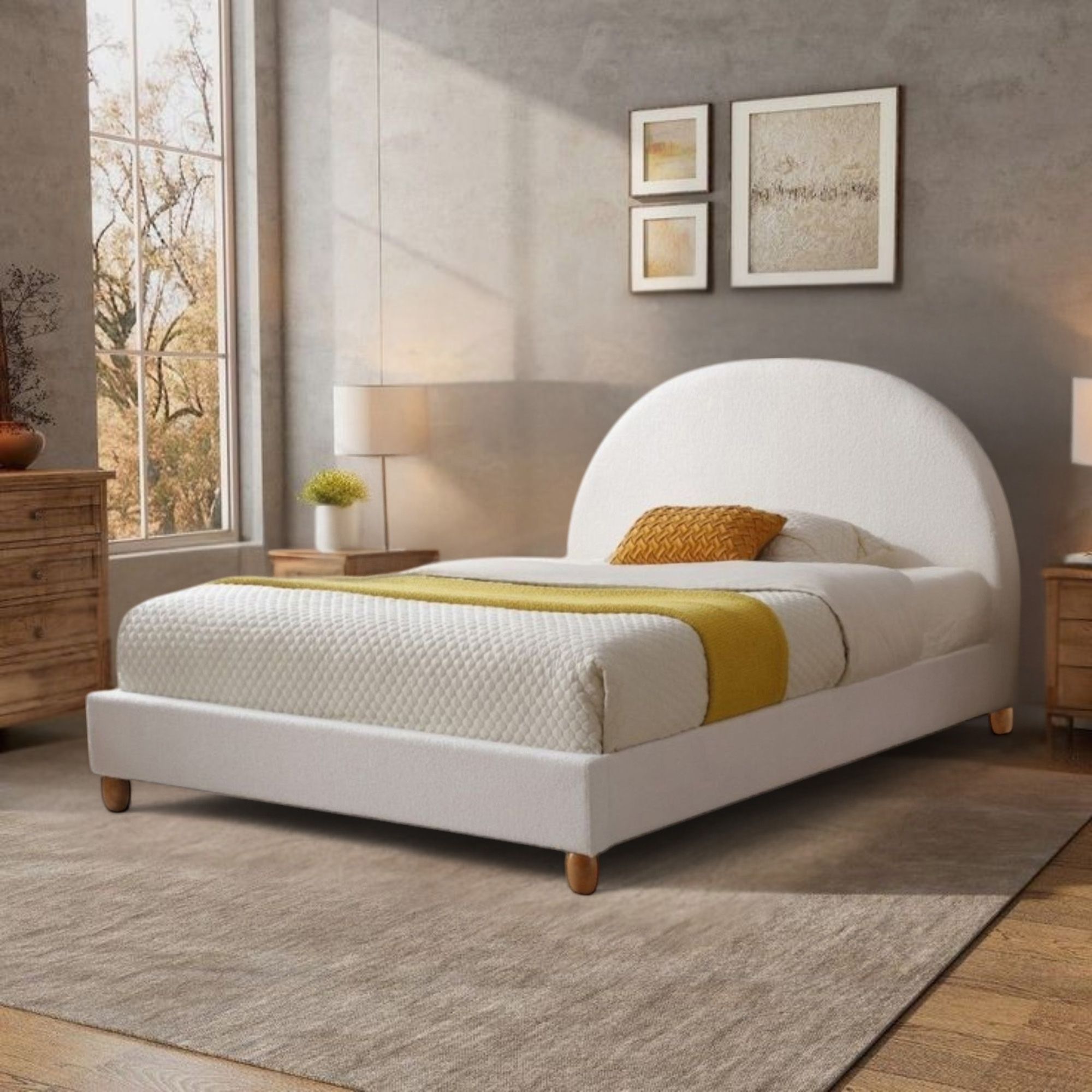 Foto 5 pulgar | Ilios Innova | Base De Cama Matrimonial Con Cabecera Arco Tapizada En Lino. Diseño Moderno Minimalista Blanco.