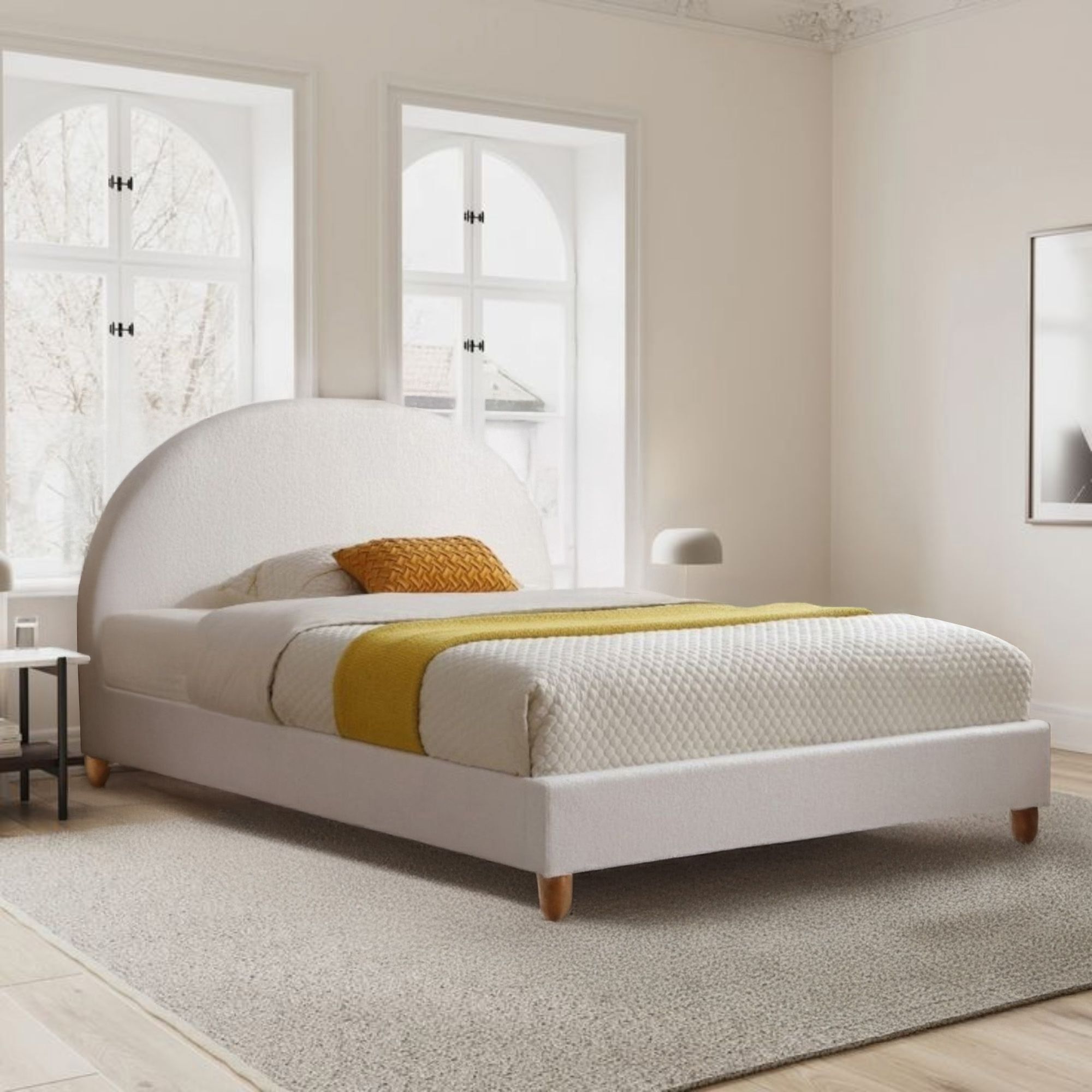 Foto 6 pulgar | Ilios Innova | Base De Cama Matrimonial Con Cabecera Arco Tapizada En Lino. Diseño Moderno Minimalista Blanco.