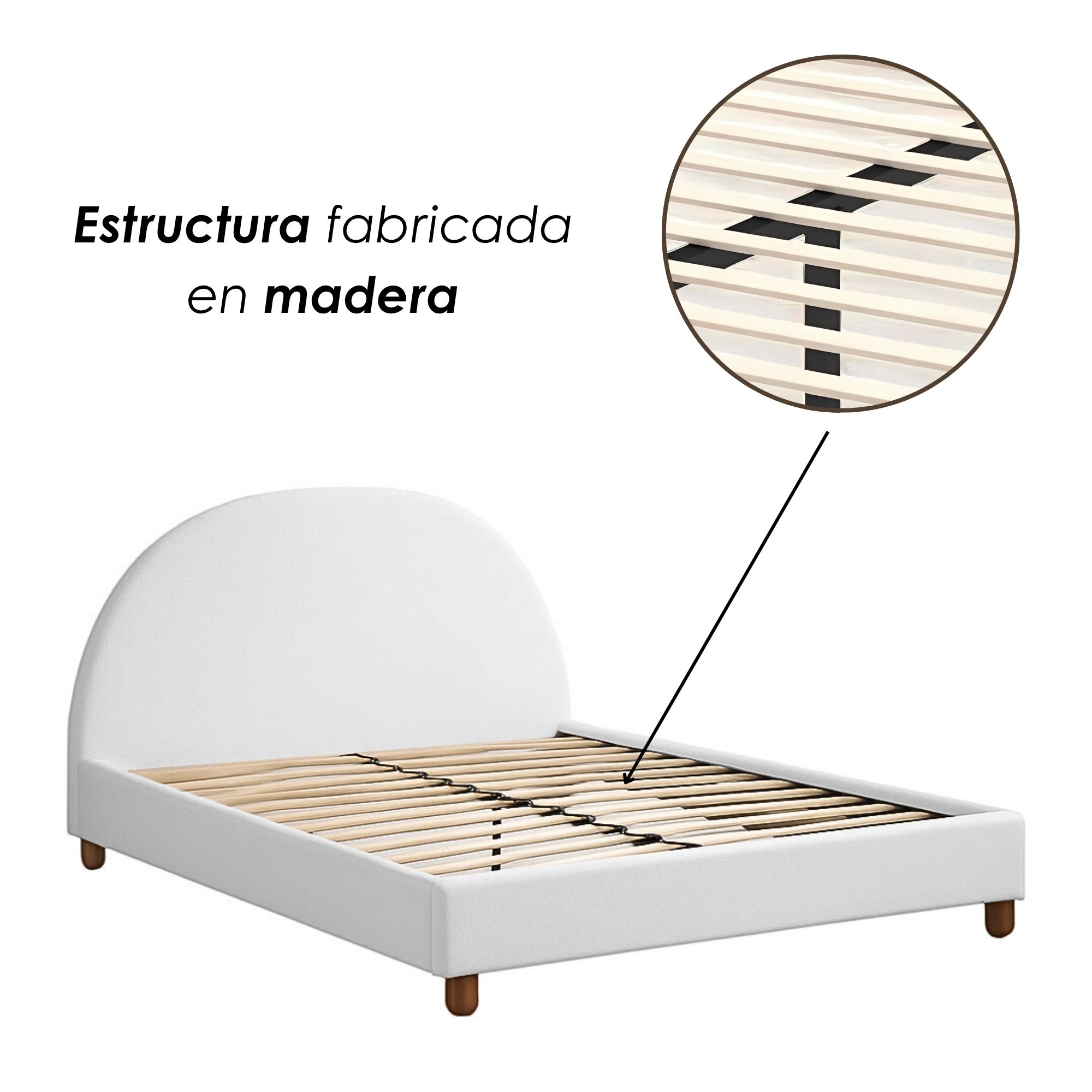 Foto 7 pulgar | Ilios Innova | Base De Cama Matrimonial Con Cabecera Arco Tapizada En Lino. Diseño Moderno Minimalista Blanco.
