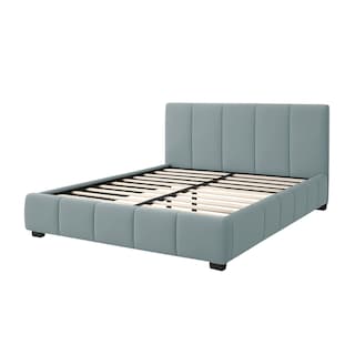 Foto 1 | Ilios Innova | Base De Cama Matrimonial Con Cabecera Sistema Hidráulico Tapizada En Lino Azul Y Estructura De Madera.