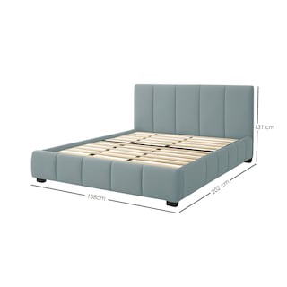 Foto 2 | Ilios Innova | Base De Cama Matrimonial Con Cabecera Sistema Hidráulico Tapizada En Lino Azul Y Estructura De Madera.