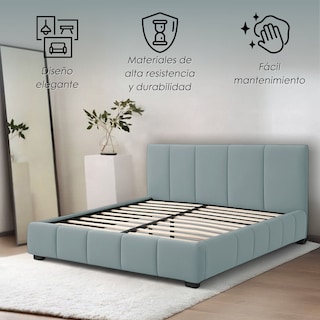 Foto 3 | Ilios Innova | Base De Cama Matrimonial Con Cabecera Sistema Hidráulico Tapizada En Lino Azul Y Estructura De Madera.