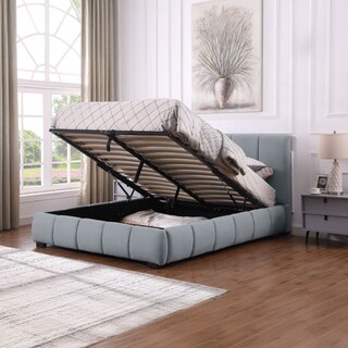 Foto 5 | Ilios Innova | Base De Cama Matrimonial Con Cabecera Sistema Hidráulico Tapizada En Lino Azul Y Estructura De Madera.
