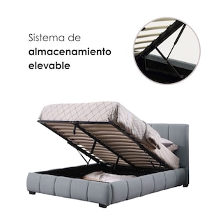 Foto 6 | Ilios Innova | Base De Cama Matrimonial Con Cabecera Sistema Hidráulico Tapizada En Lino Azul Y Estructura De Madera.