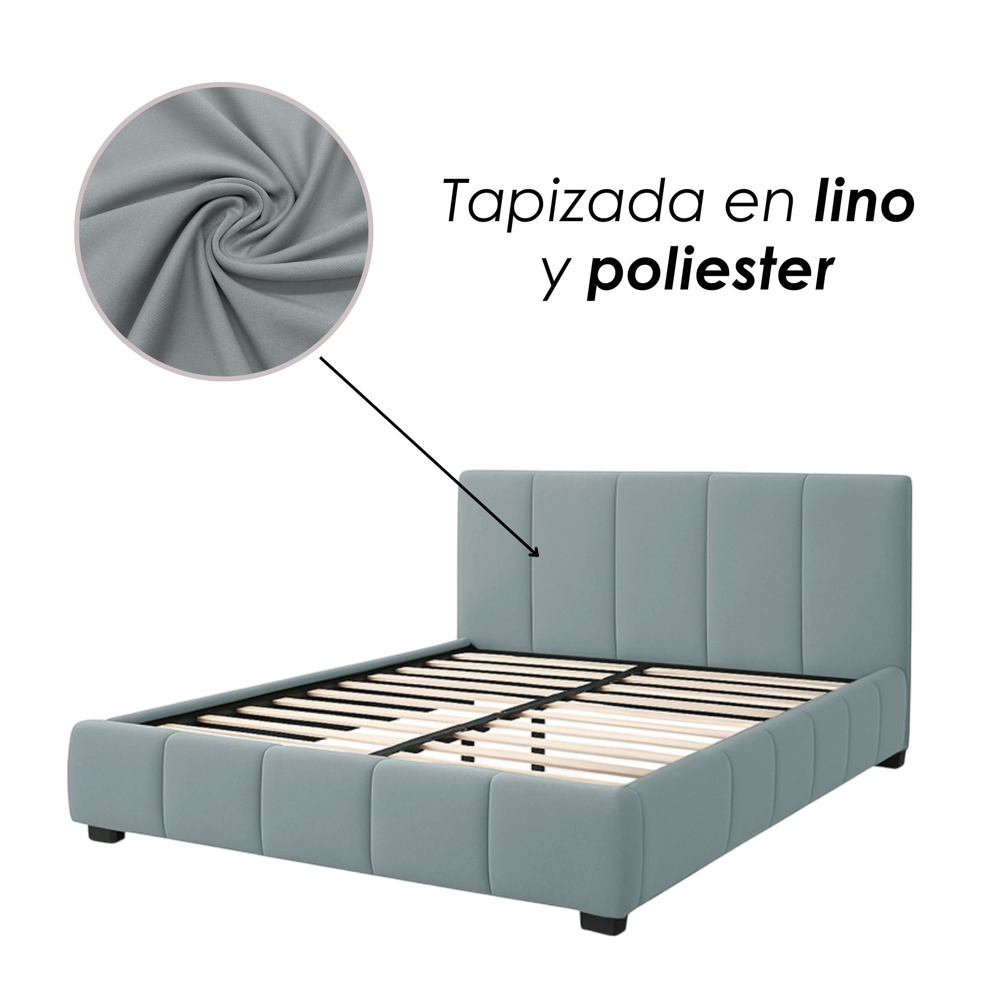 Foto 8 pulgar | Ilios Innova | Base De Cama Matrimonial Con Cabecera  Sistema Hidráulico  Tapizada En Lino Azul Y Estructura De Madera.