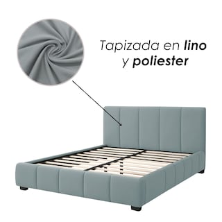 Foto 7 | Ilios Innova | Base De Cama Matrimonial Con Cabecera Sistema Hidráulico Tapizada En Lino Azul Y Estructura De Madera.