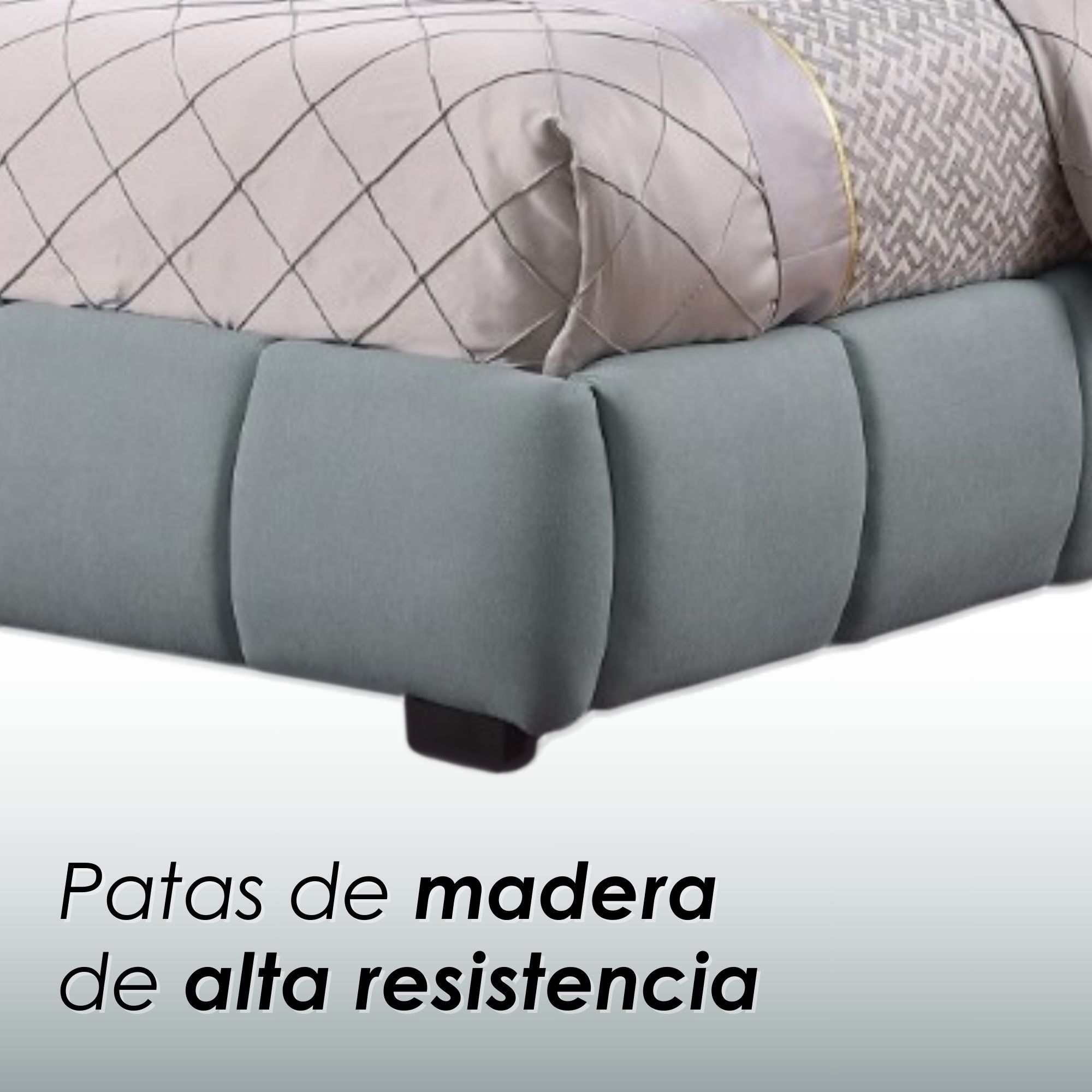 Foto 9 pulgar | Ilios Innova | Base De Cama Matrimonial Con Cabecera  Sistema Hidráulico  Tapizada En Lino Azul Y Estructura De Madera.