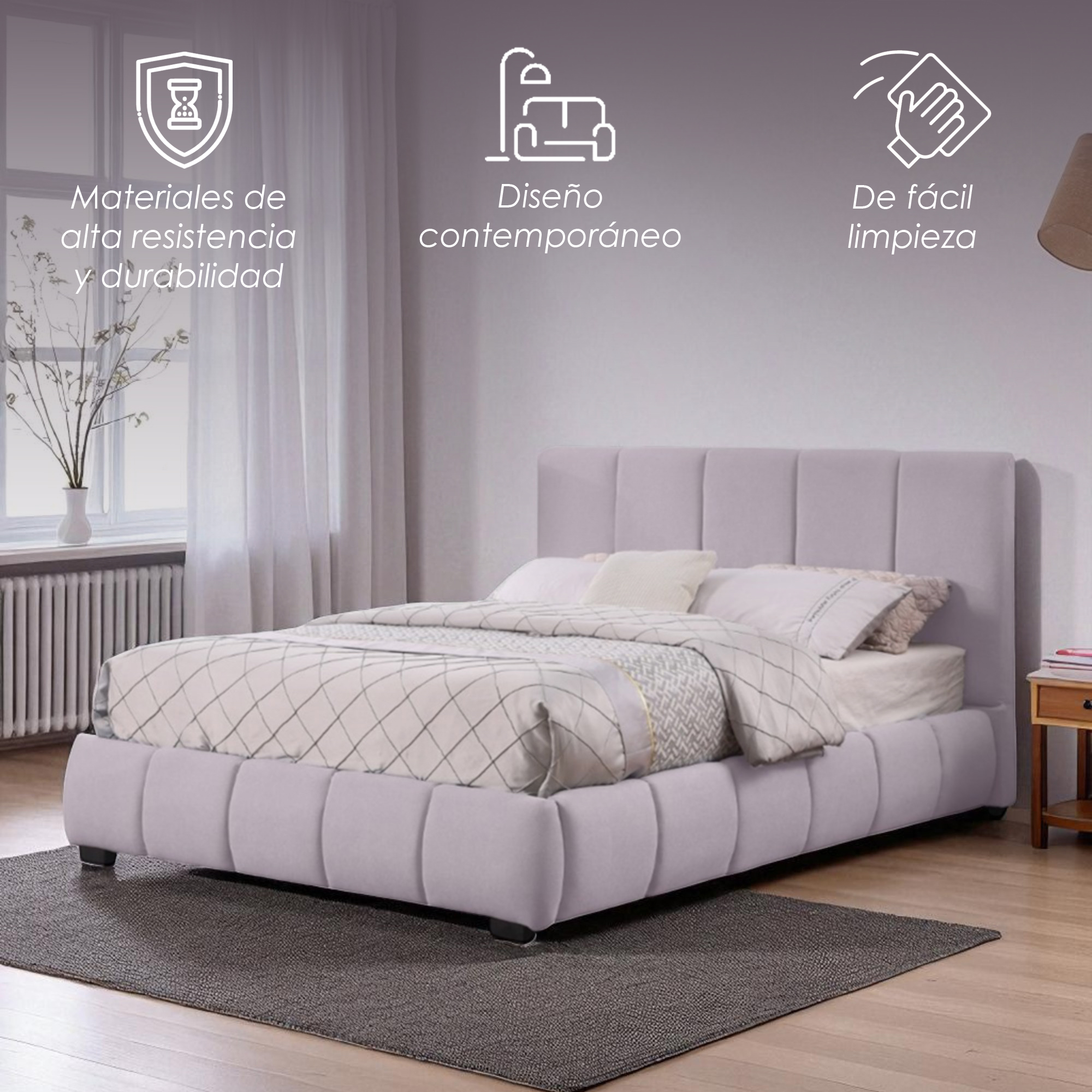 Foto 4 pulgar | Ilios Innova | Base De Cama King Size Con Cabecera  Sistema Hidráulico  Tapizado En Lino Gris Y Estructura De Madera.