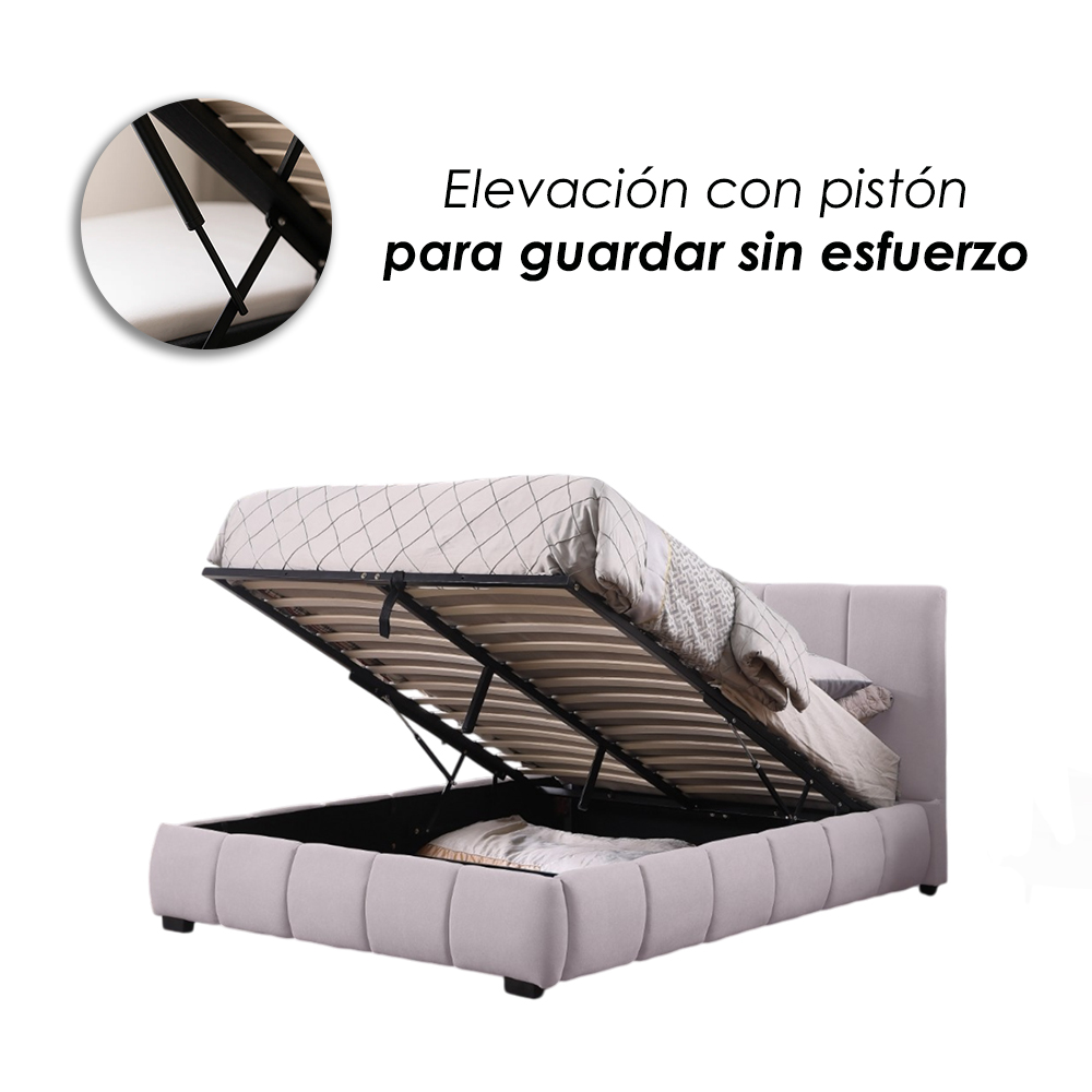 Foto 7 pulgar | Ilios Innova | Base De Cama King Size Con Cabecera  Sistema Hidráulico  Tapizado En Lino Gris Y Estructura De Madera.