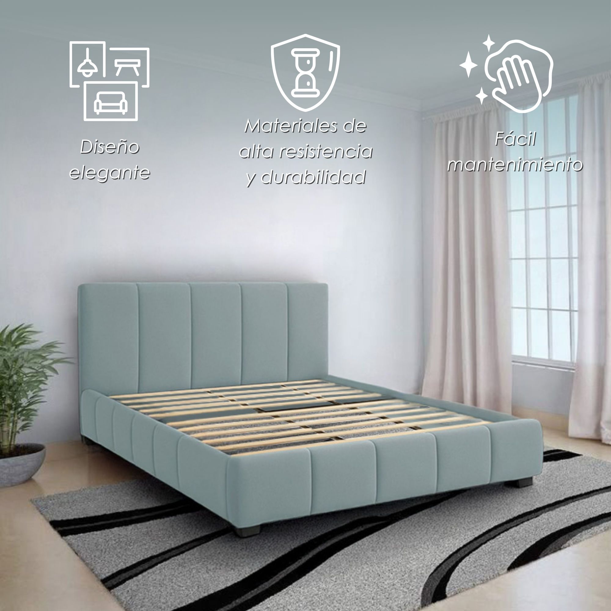 Foto 4 pulgar | Ilios Innova | Base King Size Con Cabecera  Sistema Hidráulico Para Almacenamiento Y Tapizado En Lino Azul.