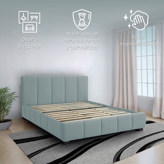 Foto 3 | Ilios Innova | Base King Size Con Cabecera Sistema Hidráulico Para Almacenamiento Y Tapizado En Lino Azul.