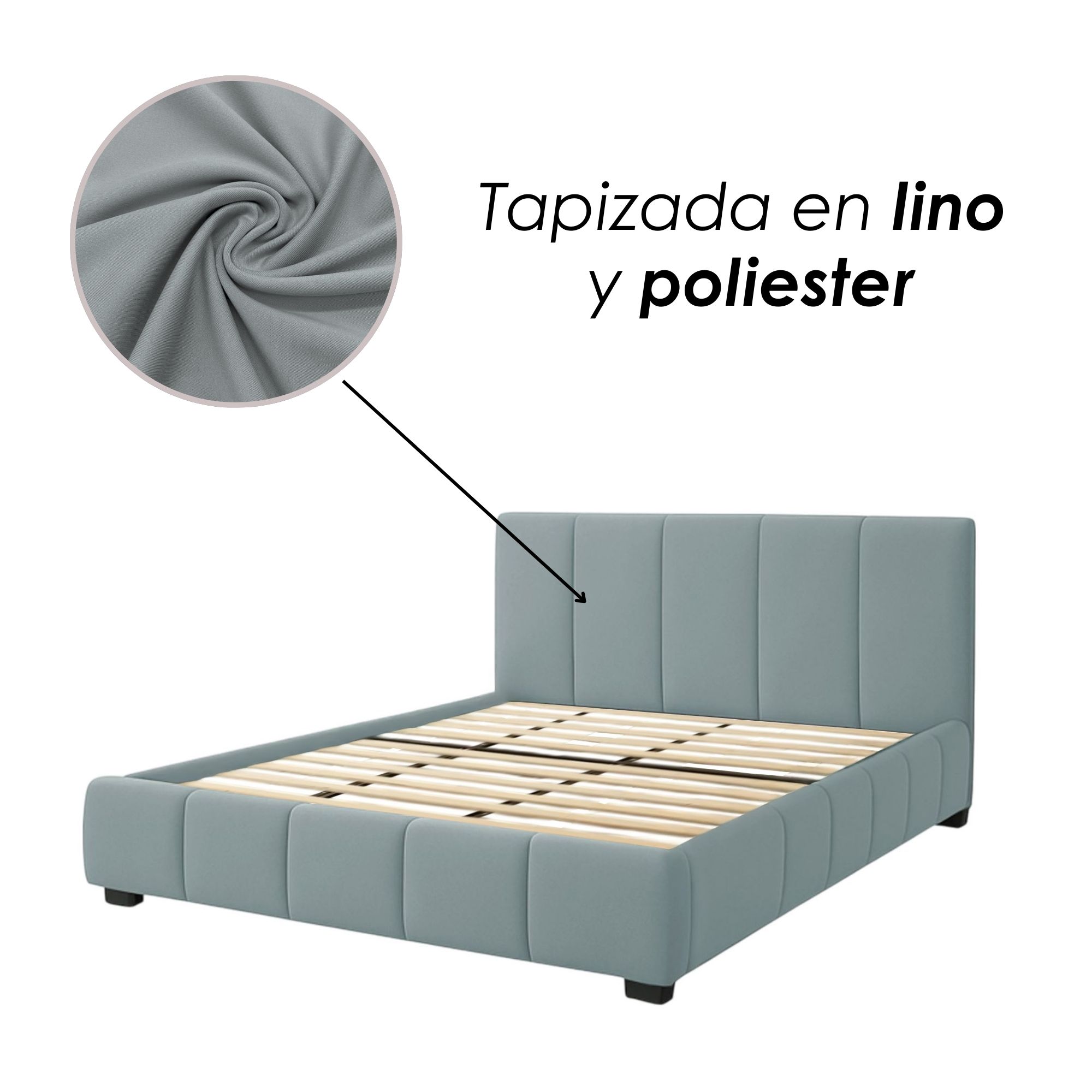 Foto 8 pulgar | Ilios Innova | Base King Size Con Cabecera  Sistema Hidráulico Para Almacenamiento Y Tapizado En Lino Azul.