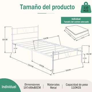 Foto 2 | Estructura De Cama Individual Blanca