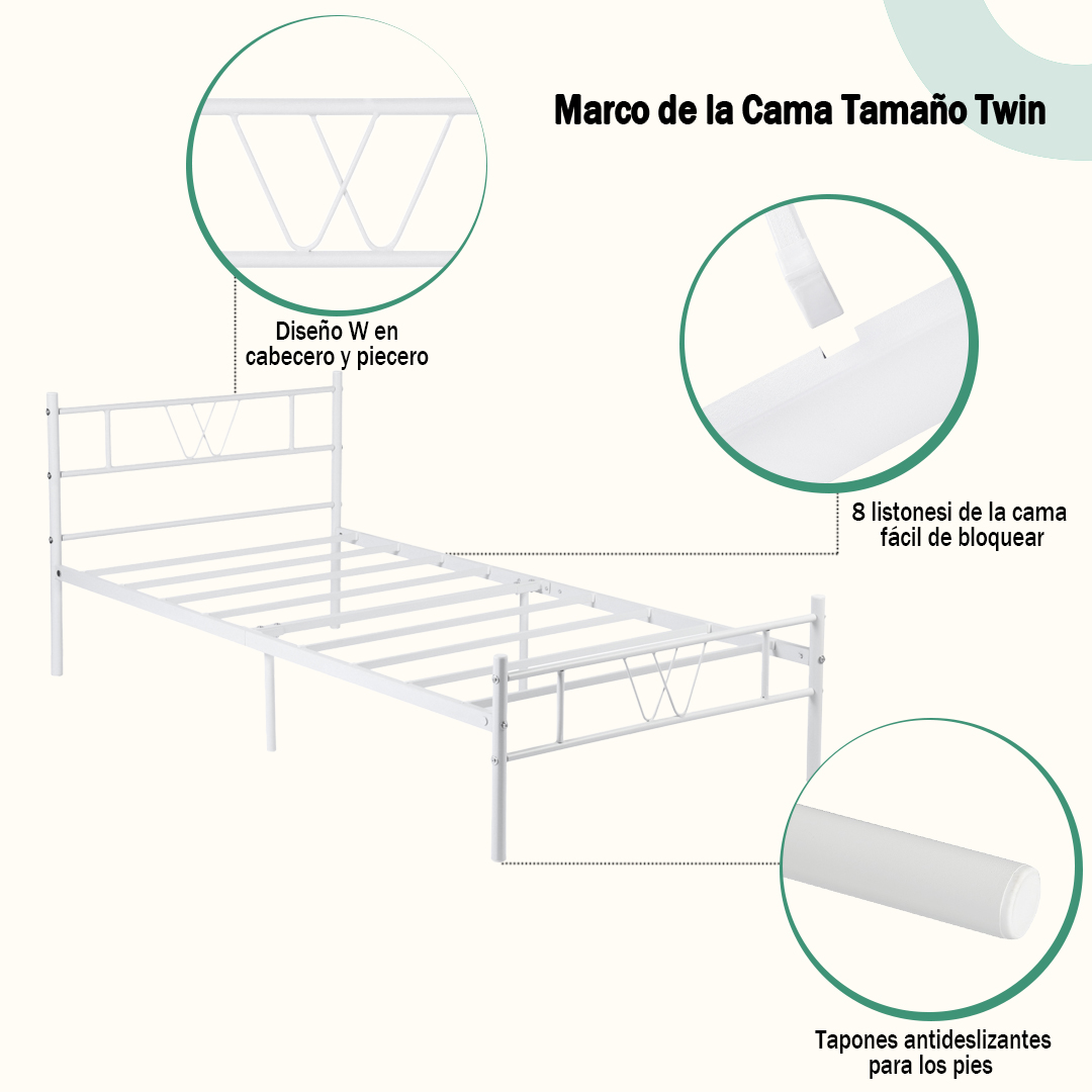 Foto 5 | Estructura De Cama Individual Blanca