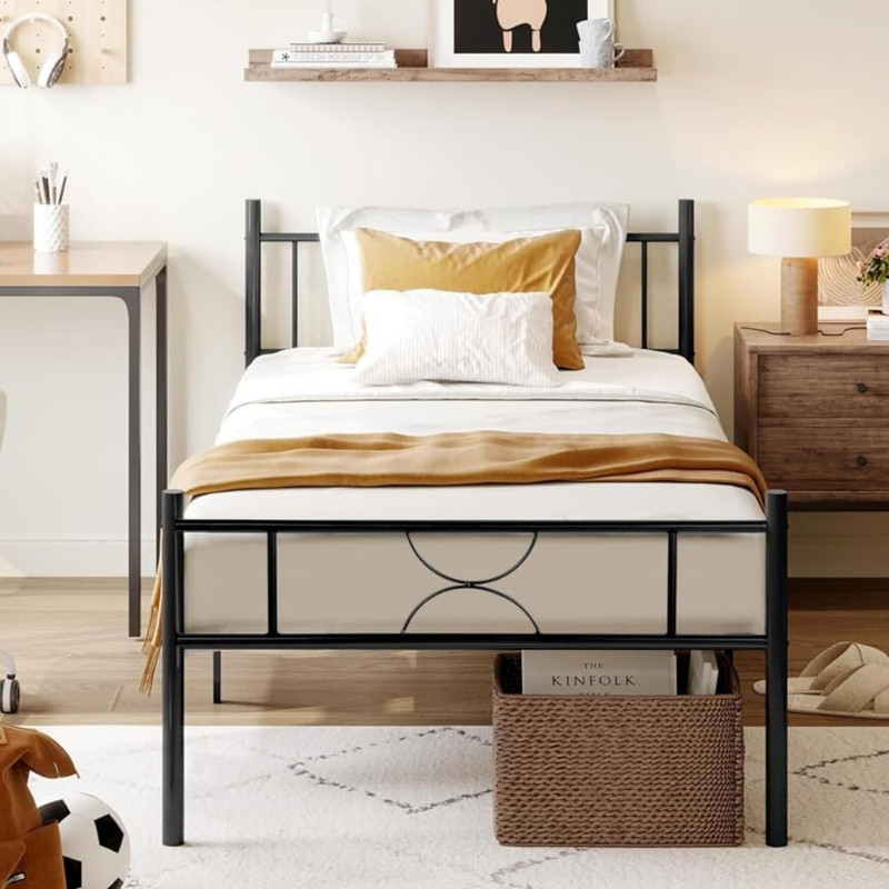 Foto 4 | Cama Individual Metal Cama Base Para Colchon Con Cabecero Y Estribo Estructura De Cama gomyhome