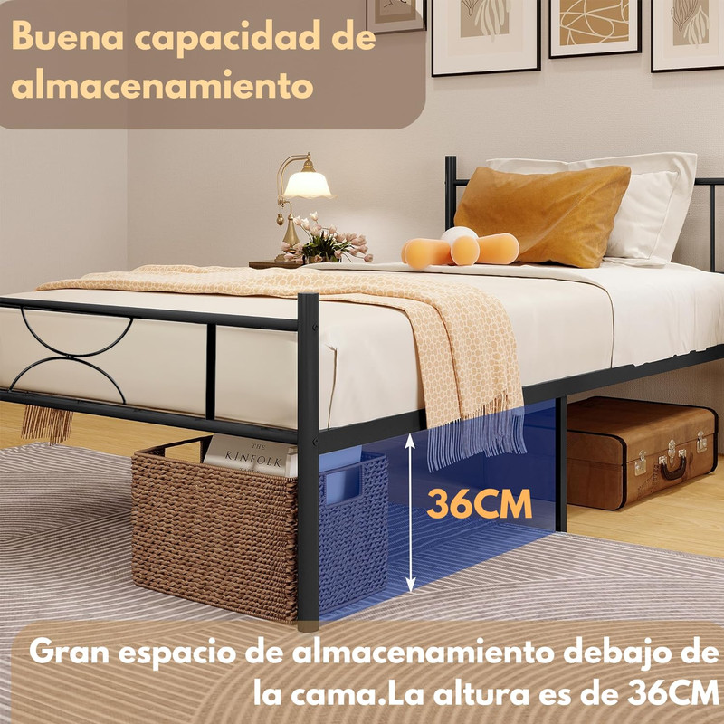 Foto 8 pulgar | Cama Individual Metal Cama Base Para Colchon Con Cabecero Y Estribo Estructura De Cama gomyhome