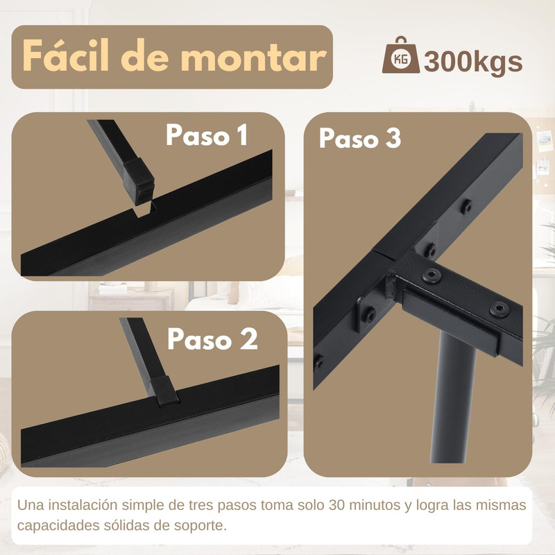 Foto 9 pulgar | Cama Individual Metal Cama Base Para Colchon Con Cabecero Y Estribo Estructura De Cama gomyhome