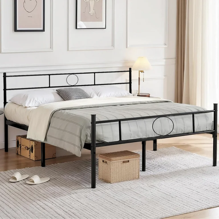 Cama Queen Metal Base Estructura De Cama Negro 211cm Gomyhome