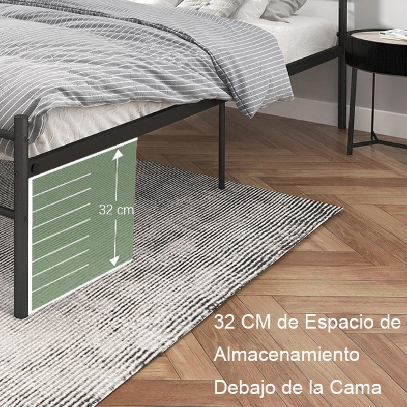 Foto 7 pulgar | Cama Queen Metal Base Estructura De Cama Negro 211cm Gomyhome