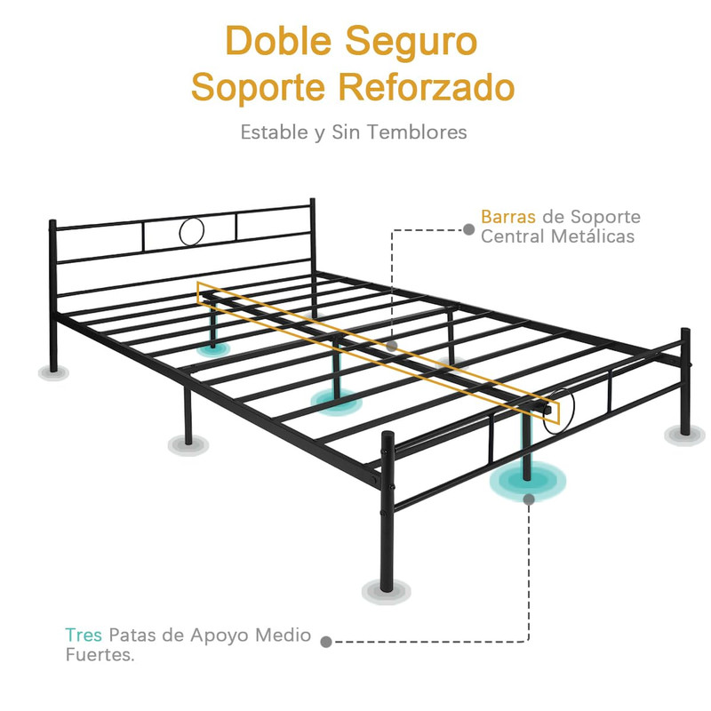 Foto 8 pulgar | Cama Queen Metal Base Estructura De Cama Negro 211cm Gomyhome