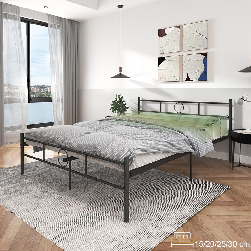 Foto 9 pulgar | Cama Queen Metal Base Estructura De Cama Negro 211cm Gomyhome