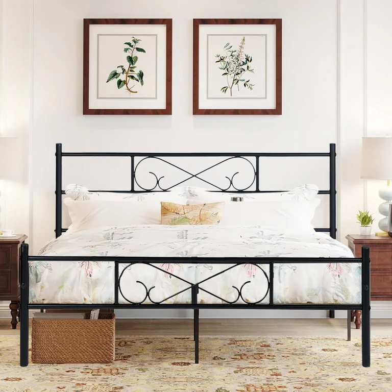Cama Matrimonial Metal Base Estructura De Cama Negro 198cm Gomyhome