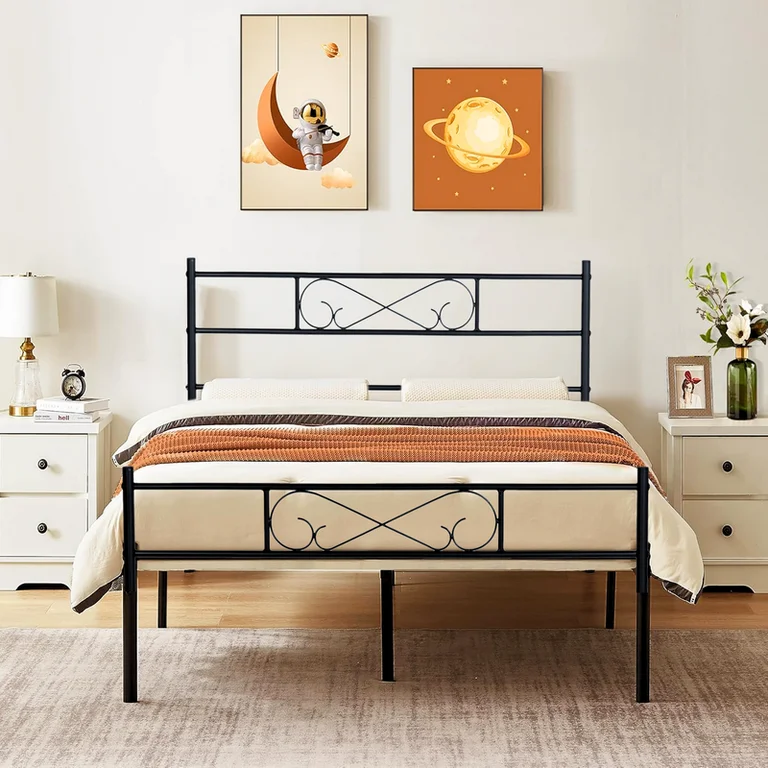 Foto 2 | Cama Matrimonial Metal Base Estructura De Cama Negro 198cm Gomyhome