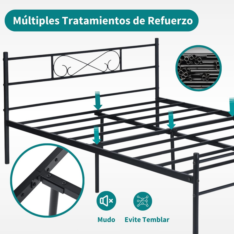 Foto 7 | Cama Matrimonial Metal Base Estructura De Cama Negro 198cm Gomyhome
