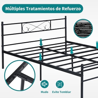 Foto 7 | Cama Matrimonial Metal Base Estructura De Cama Negro 198cm Gomyhome