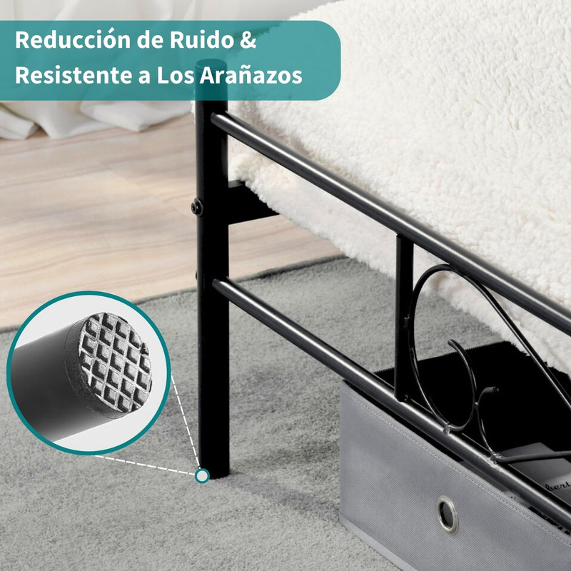 Foto 9 pulgar | Cama Matrimonial Metal Base Estructura De Cama Negro 198cm Gomyhome
