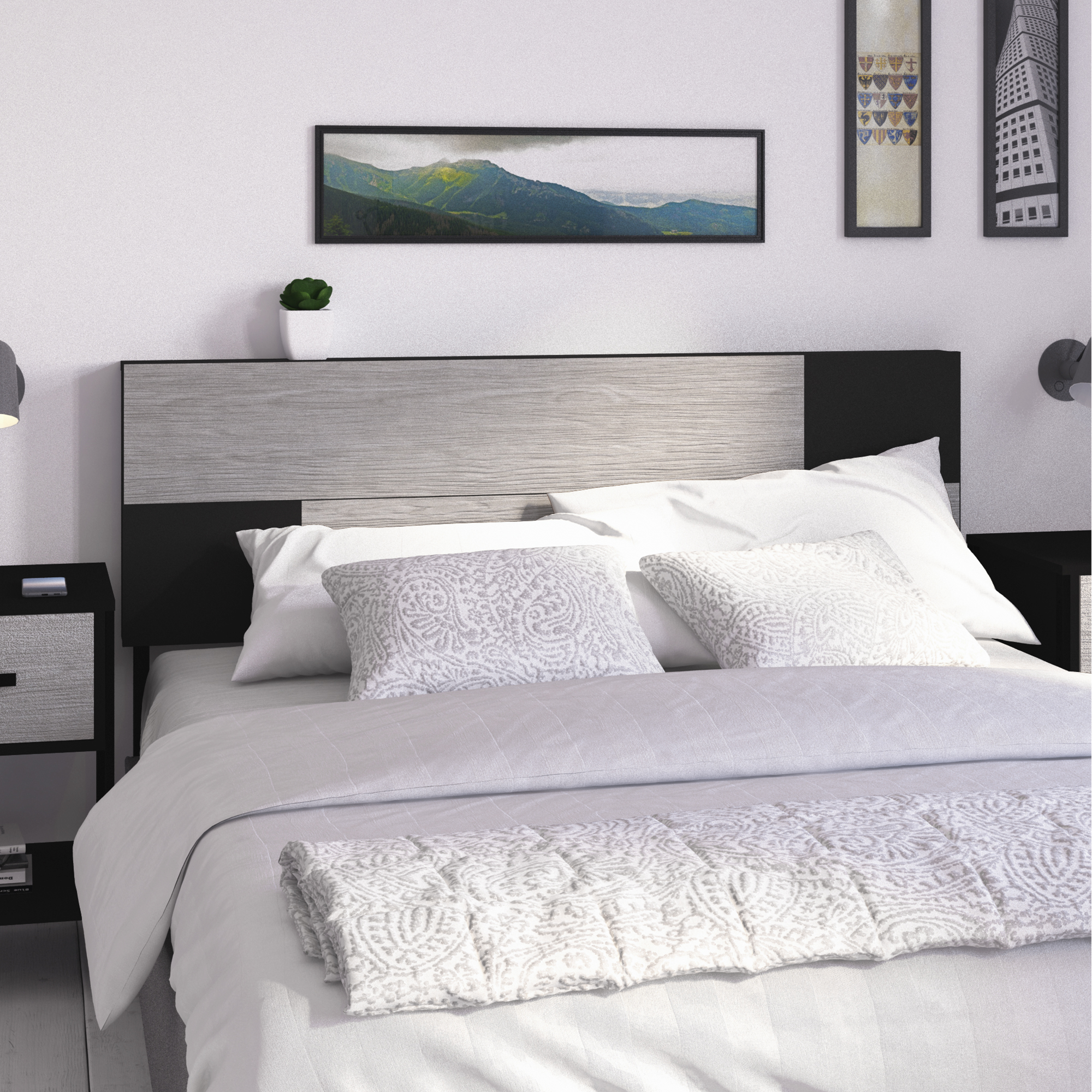 Foto 2 | Cabecera de Cama Queen con 2 Patas Playcon OCABQGTNL 151 X 10 CM Tablero Negro y Gris