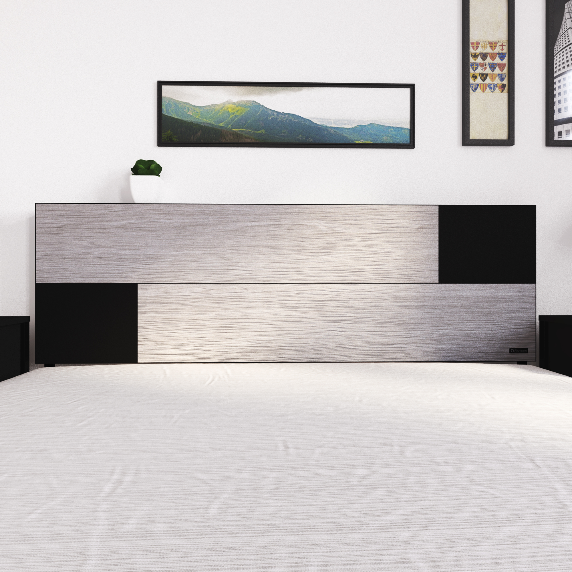 Foto 4 pulgar | Cabecera de Cama Queen con 2 Patas Playcon OCABQGTNL 151 X 10 CM Tablero Negro y Gris