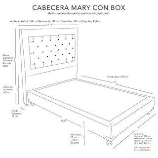 Foto 5 | Cabecera Dicasa Mary Matrimonial + Box Dicasa Bless color Gris Oscuro