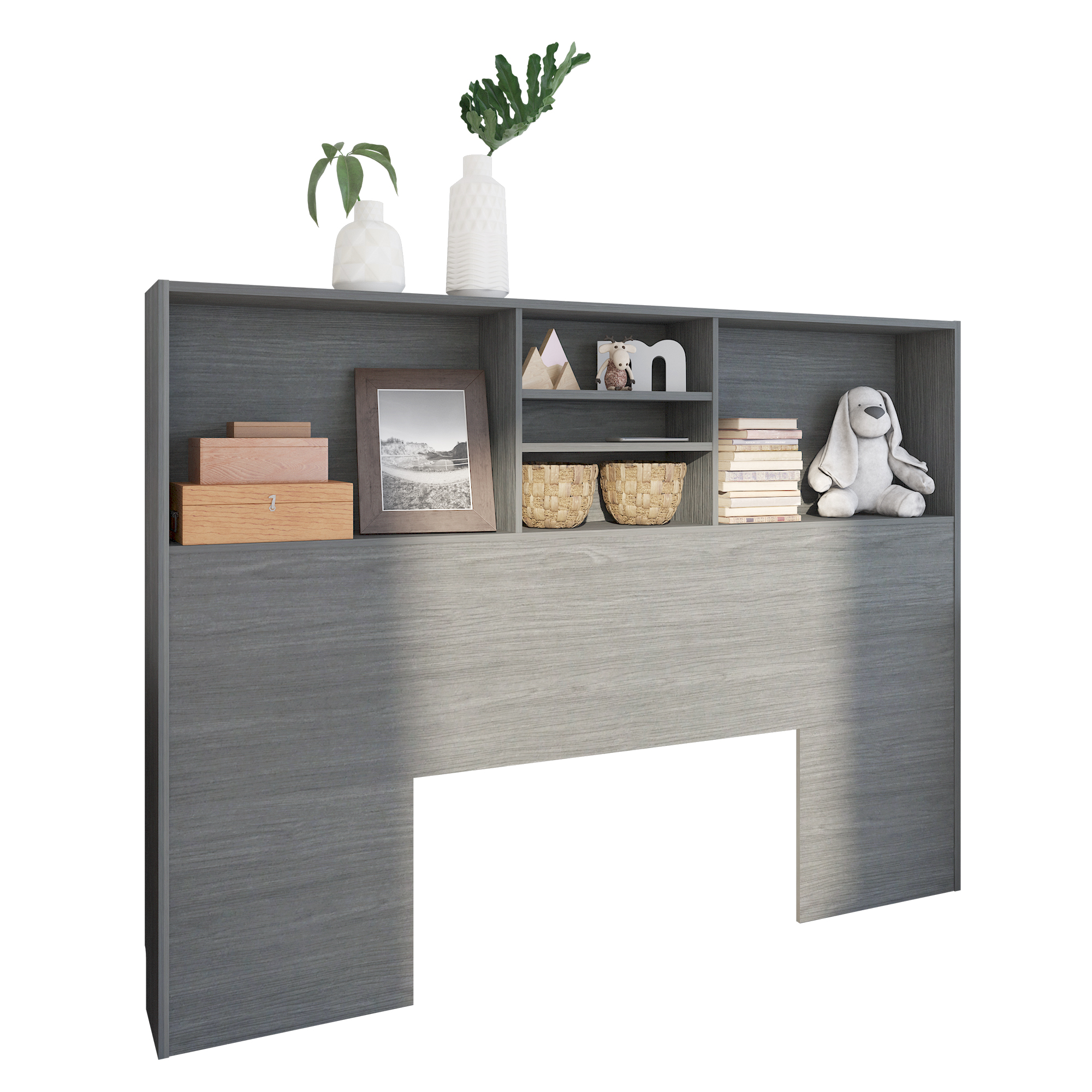 Foto 3 pulgar | Librero Cabecera Queen Playcon 121 x 163 cm Tablero Texturizado Gris