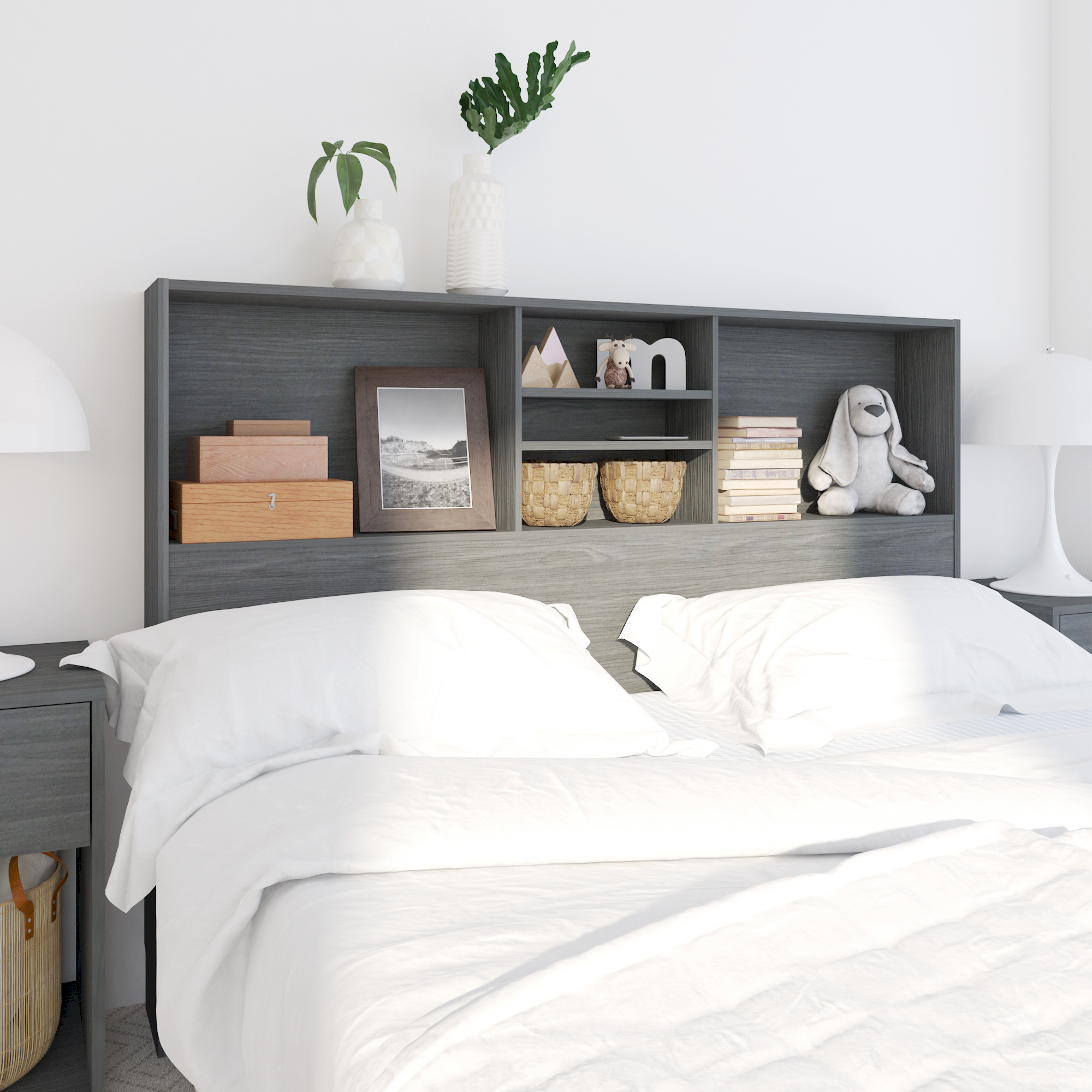 Foto 3 | Librero Cabecera Queen Playcon 121 x 163 cm Tablero Texturizado Gris