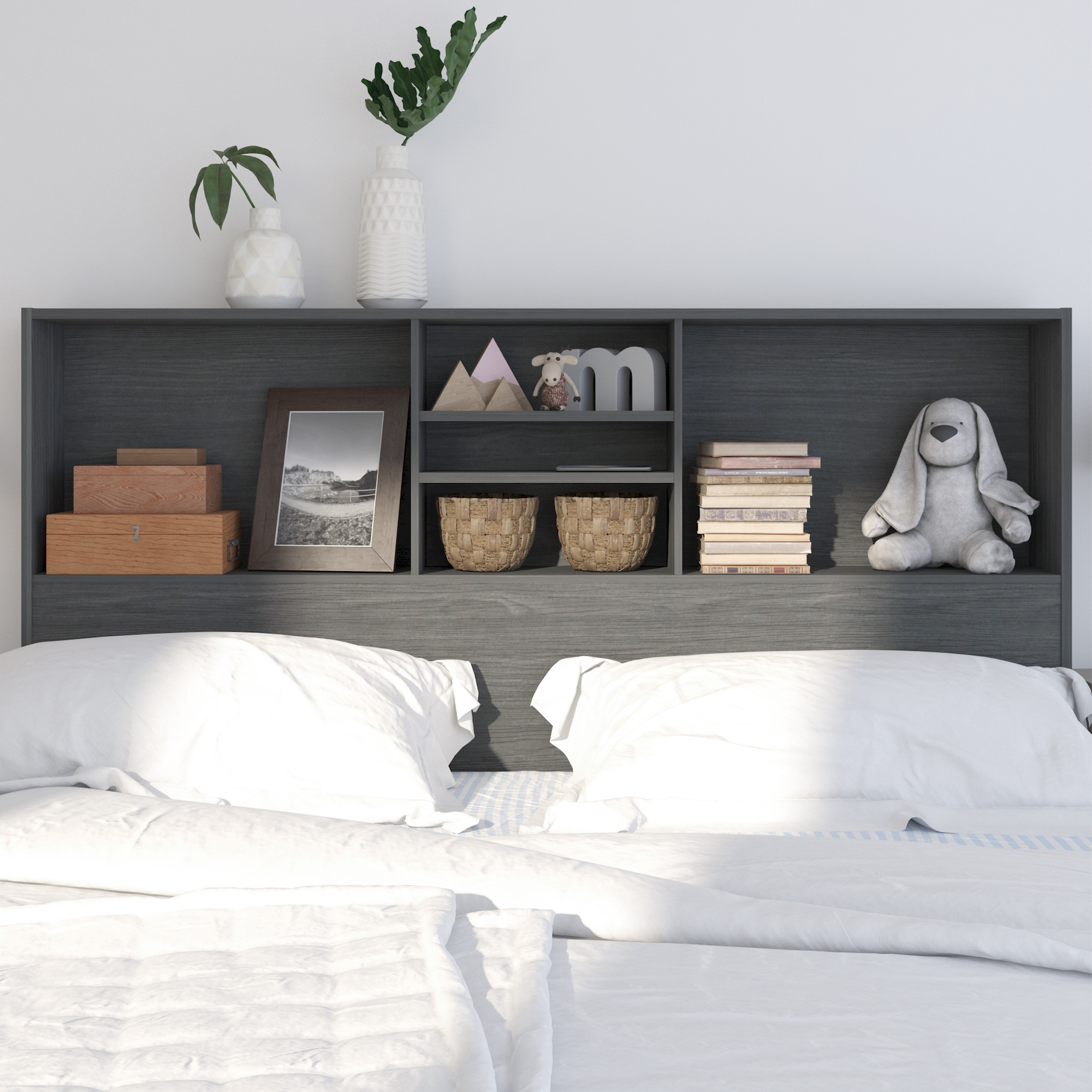 Foto 6 pulgar | Librero Cabecera Queen Playcon 121 x 163 cm Tablero Texturizado Gris