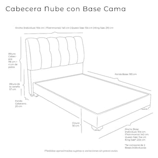 Foto 4 | Cabecera Dicasa Nube + Base Cama Dicasa Kuant Gris Individual