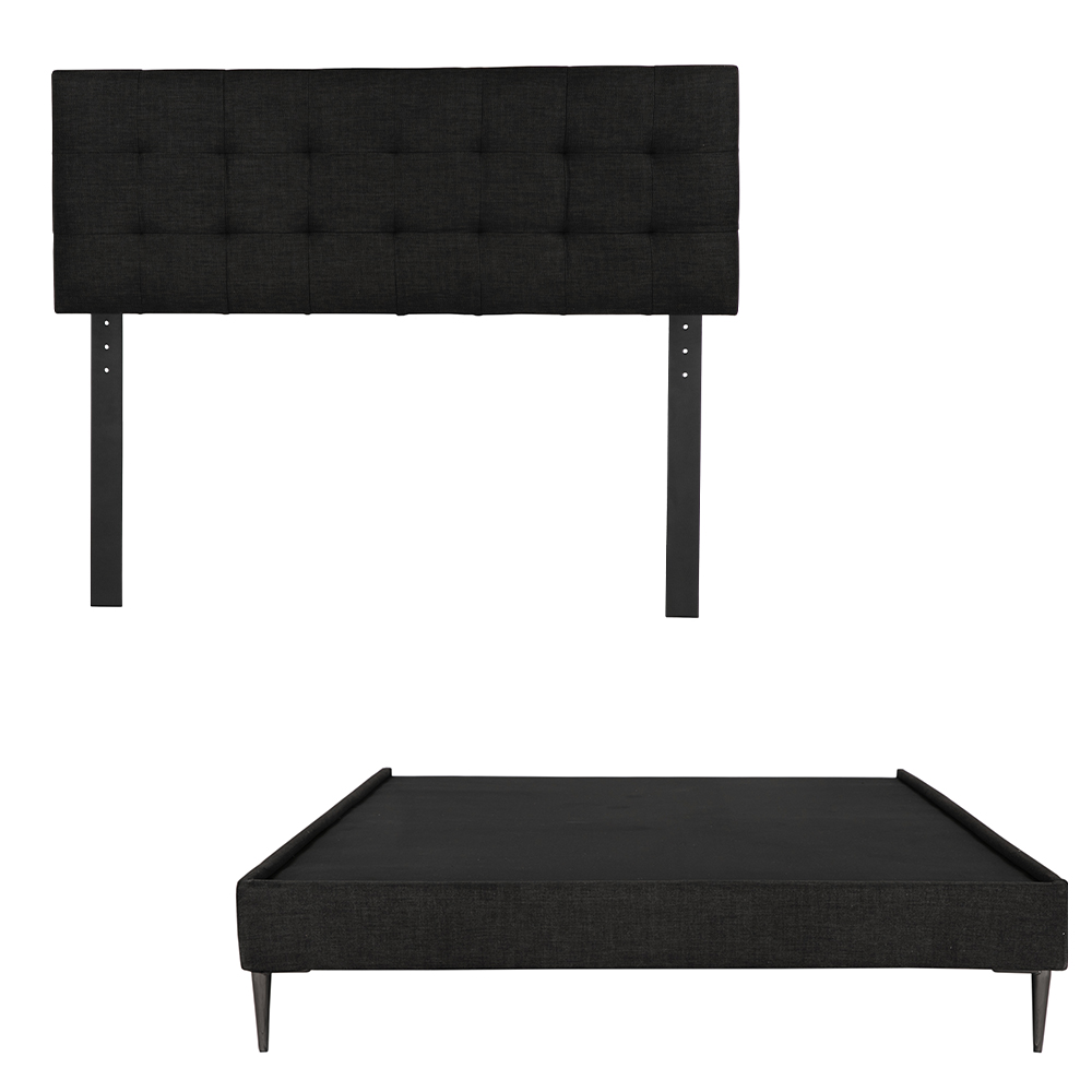 Cabecera Dicasa Catania más Base Cama Slim color Negro Queen Size