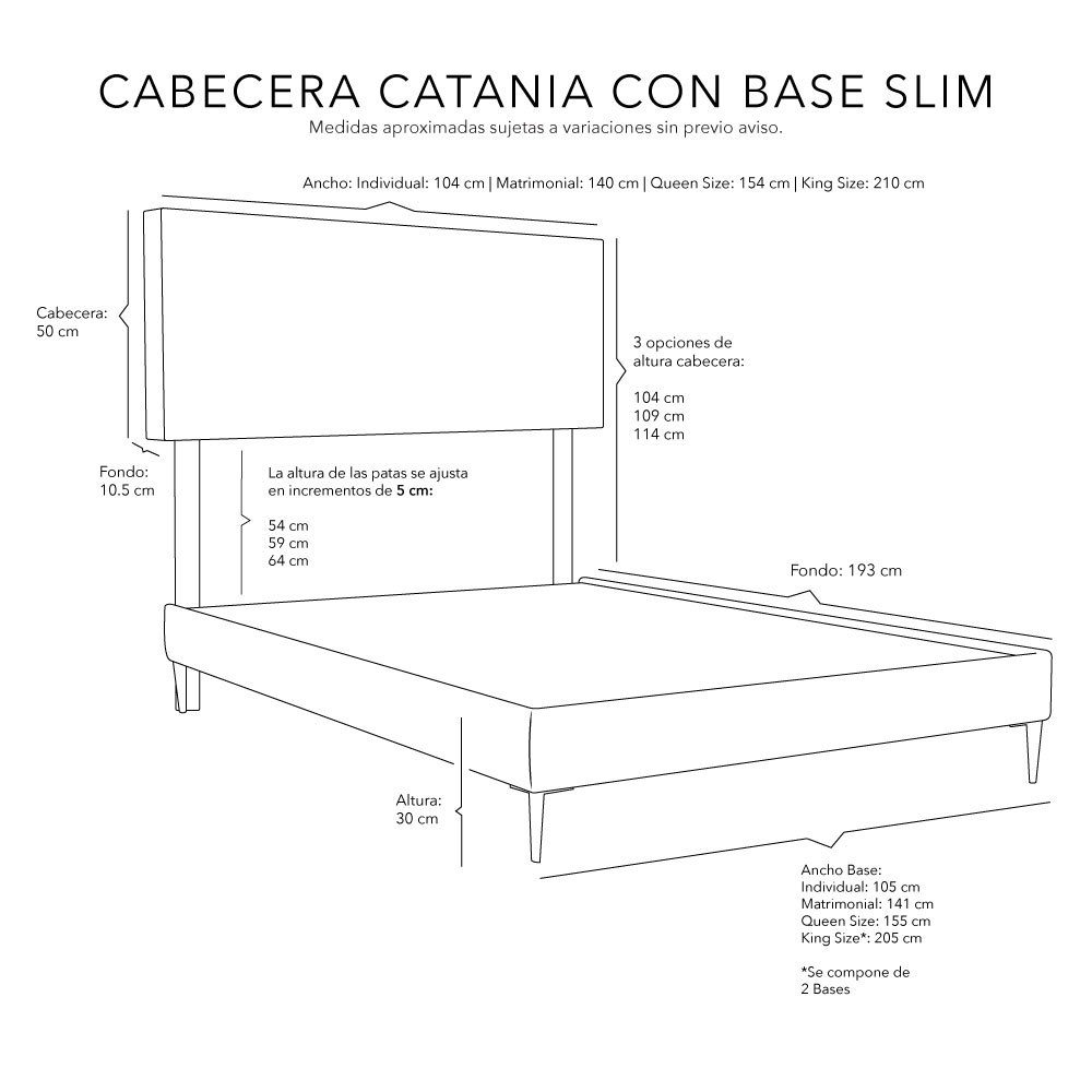 Foto 5 pulgar | Cabecera Dicasa Catania + Base Slim Gris Matrimonial