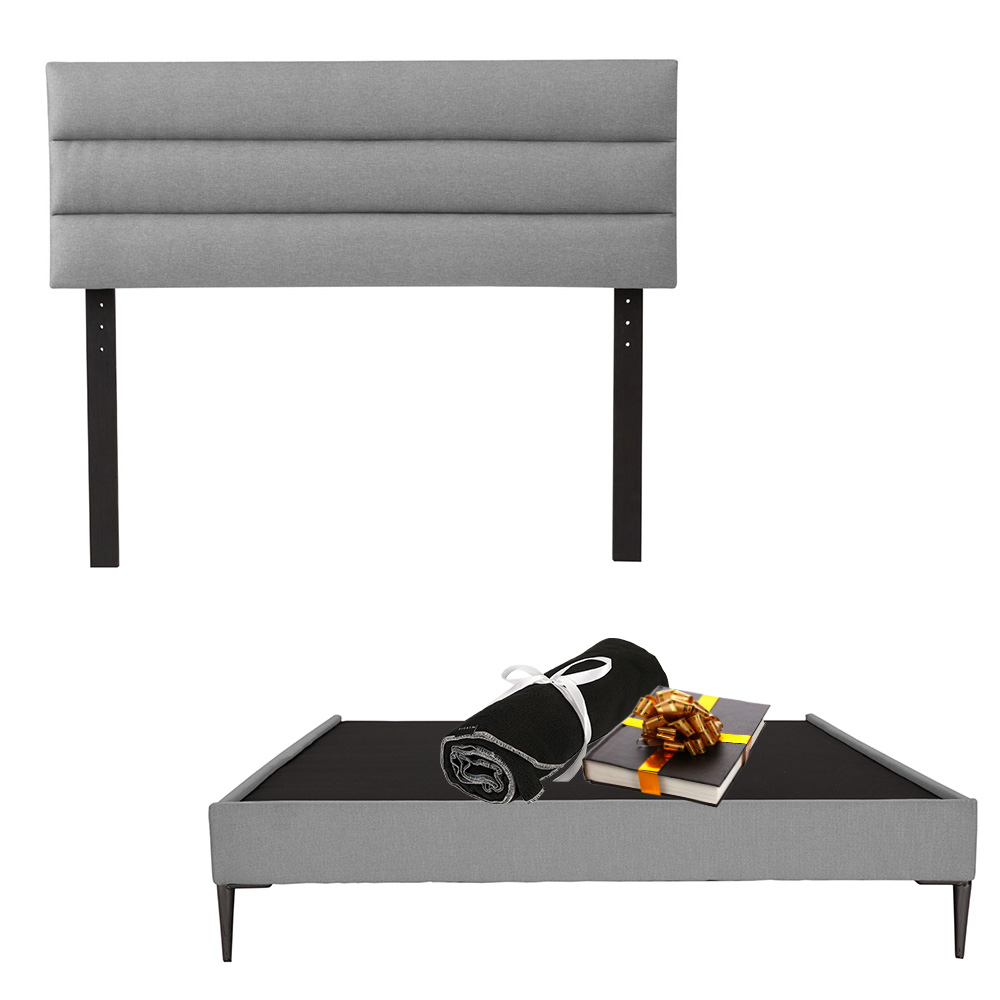 Cabecera Logan + Base Cama Slim Color Gris Matrimonial