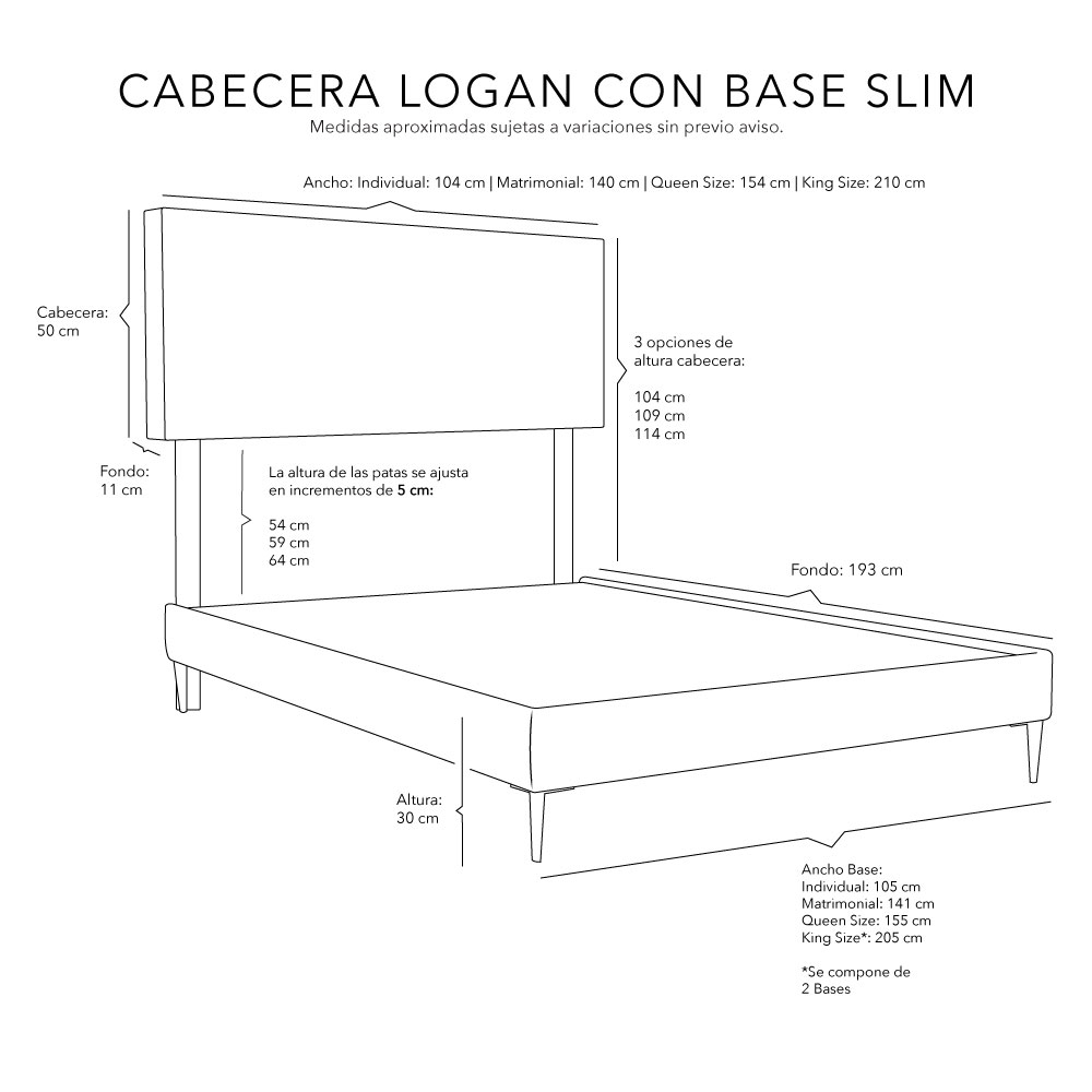 Foto 5 pulgar | Cabecera Logan + Base Cama Slim Color Gris Matrimonial