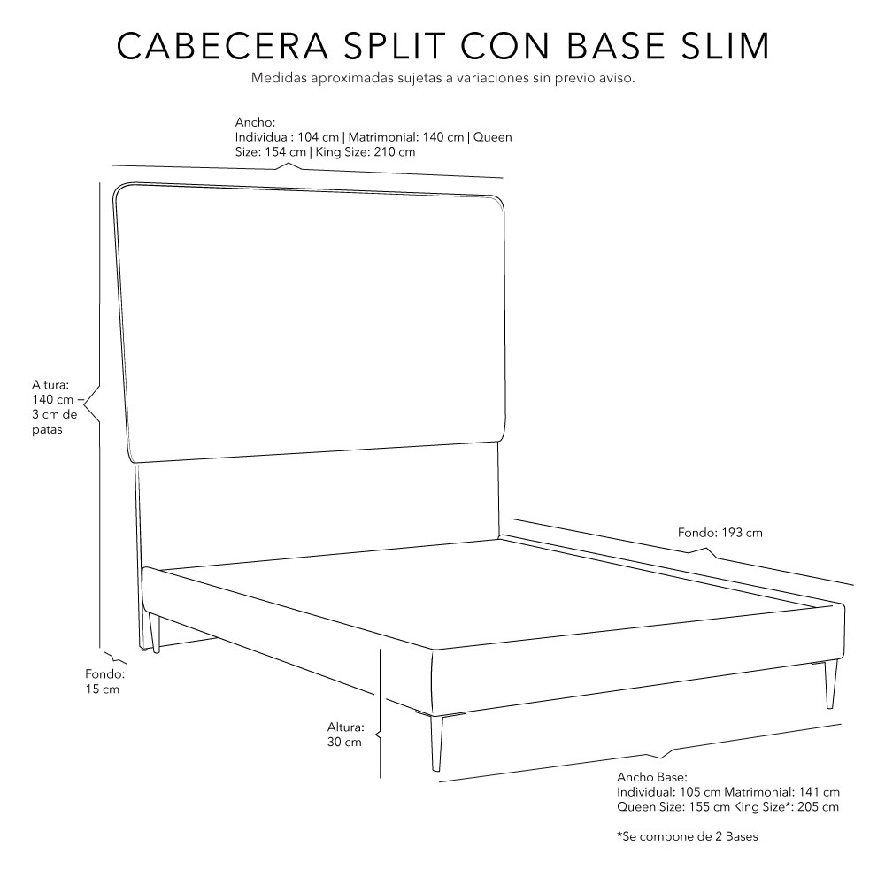 Foto 5 pulgar | Cabecera Split + Base Cama Slim Color Palo De Rosa Queen Size