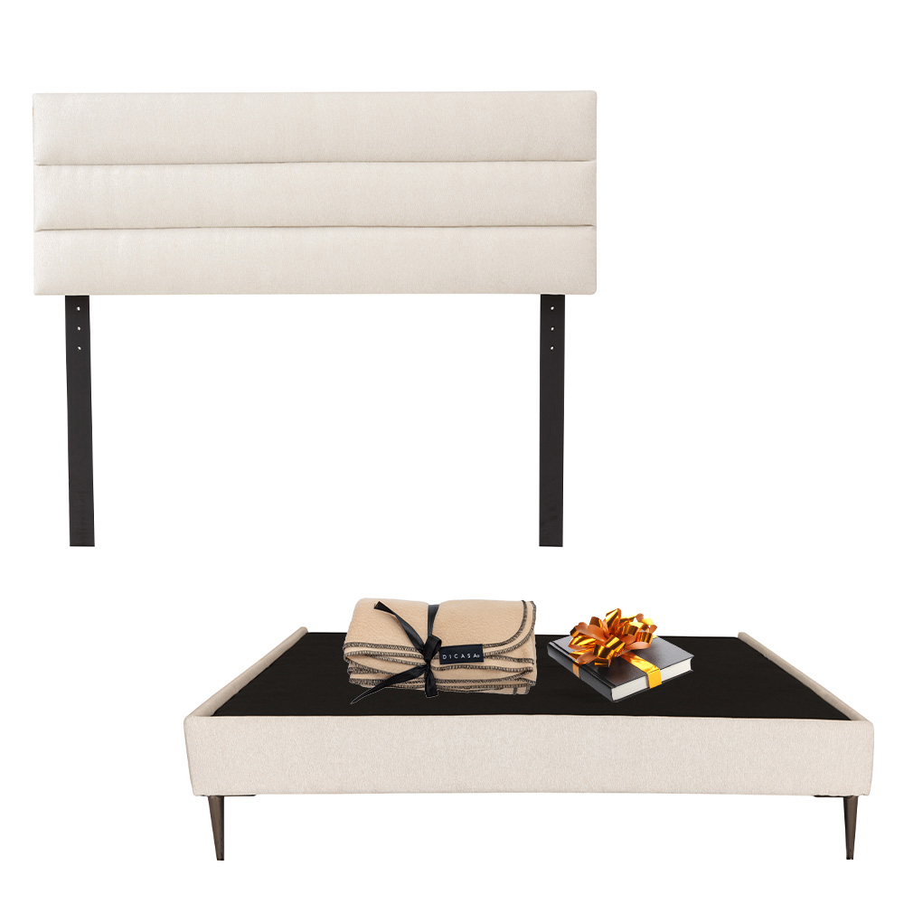 Cabecera Logan + Base Cama Slim Color Beige Claro Individual