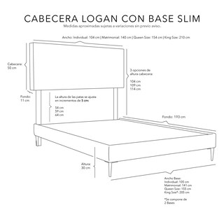 Foto 3 | Cabecera Logan + Base Cama Slim Color Gris