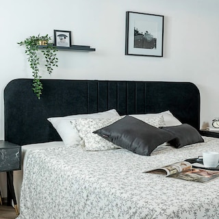 Foto 5 | Cabecera Para Cama Tamaño Individual Y Matrimonial Tapizada En Tela Chenille Negra Con Estructura De Madera Industrial