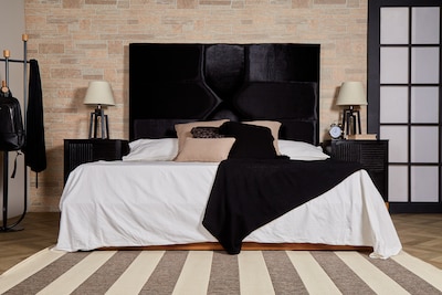 Foto 2 | Cabecera De Cama King Size Tapizada En Tela Negra Acolchada Con Hule Espuma Y Estructura De Madera Industrial