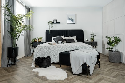 Foto 6 | Cabecera Para Cama Tamaño King Y Queen Size Tapizada En Tela Chenille Negra Con Estructura De Madera Industrial