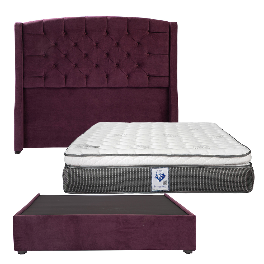 Cabecera Dicasa Sitka Morado + Box Dicasa Velvet Morado + Colchon Spring Air Phantom Matrimonial