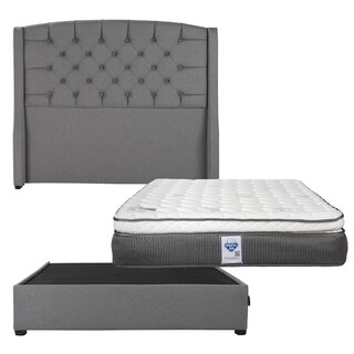 Foto 1 | Cabecera Dicasa Sitka Gris + Box Dicasa Orleans Gris + Colchon Spring Air Phantom Matrimonial
